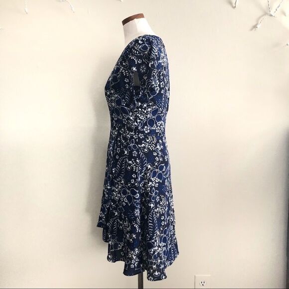 J. Crew Factory Blue Floral Faux Wrap Dress NWT - Picture 6 of 8